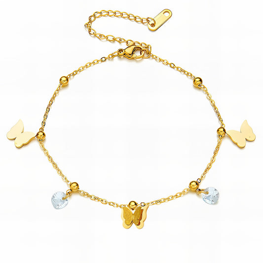 Butterfly Anklet, 18K Gold Plated Steel