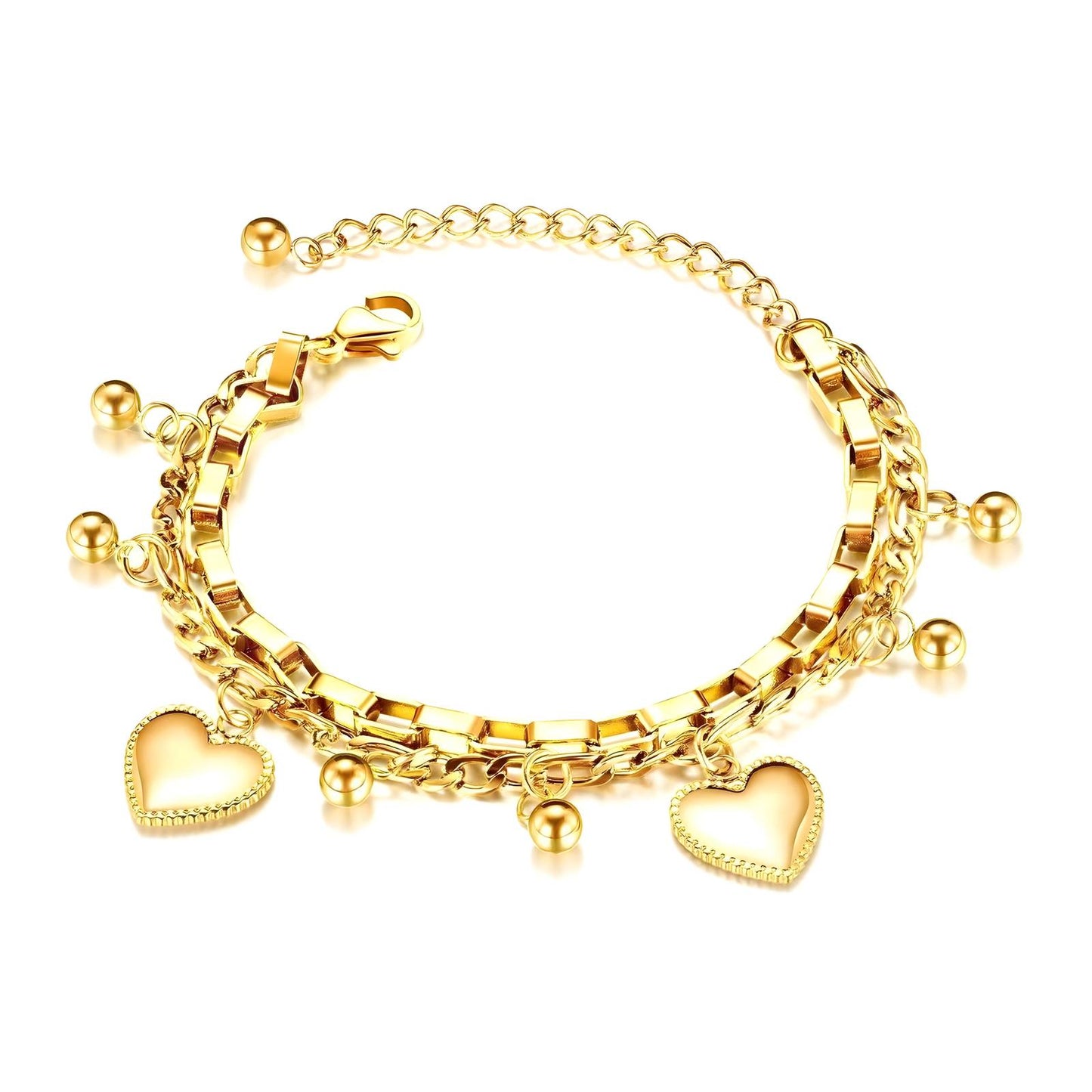 Hearts Bracelet, 18K Gold Plated Steel