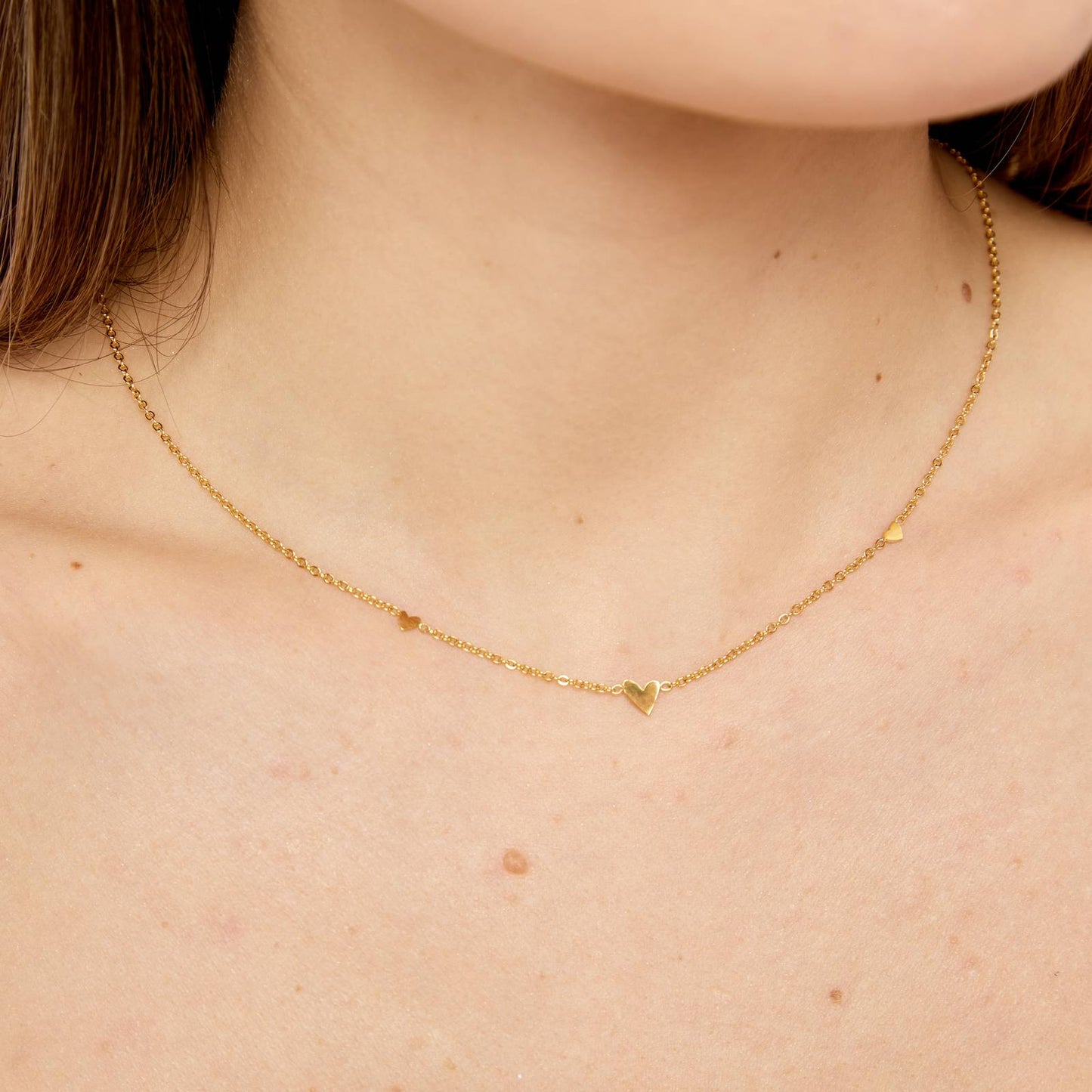 Hearts Necklace, 18K Gold Plated Steel
