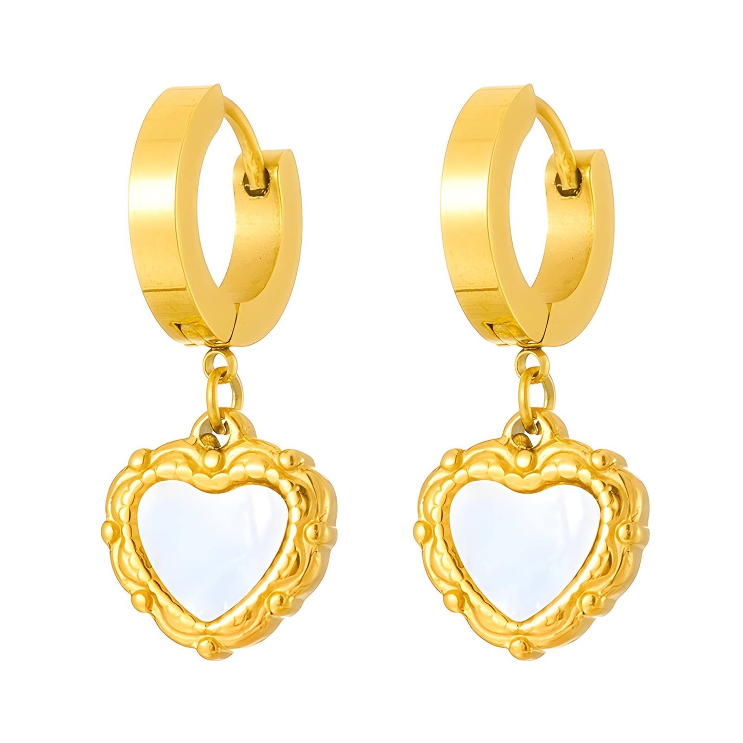 Heart Earrings, 18K Gold Plated Steel