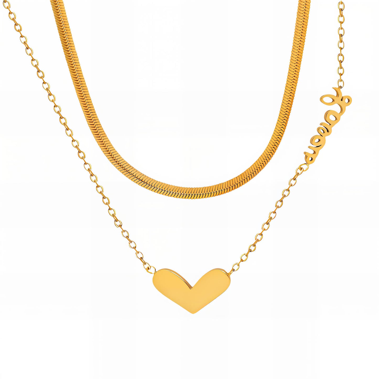 Heart Necklace, 18K Gold Plated Steel