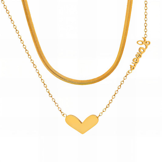 Heart Necklace, 18K Gold Plated Steel