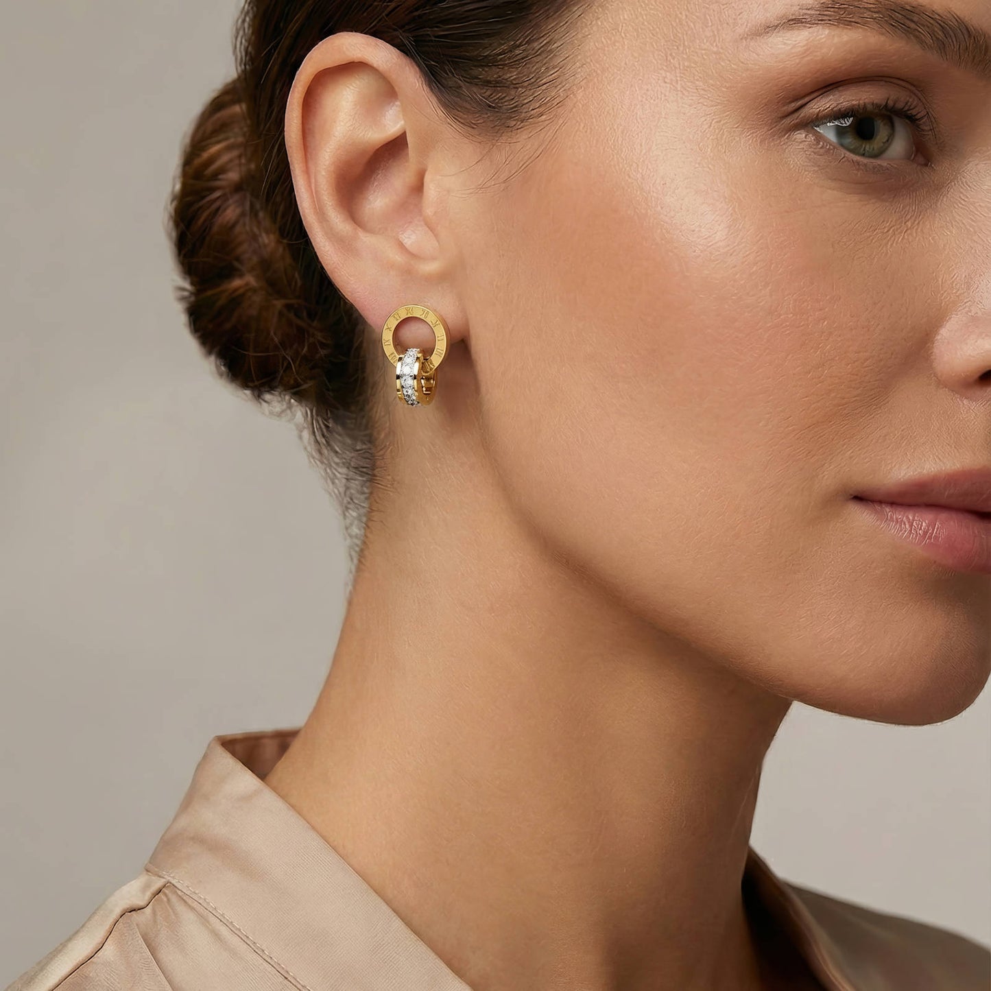 Earrings, 18K Gold Plated Steel