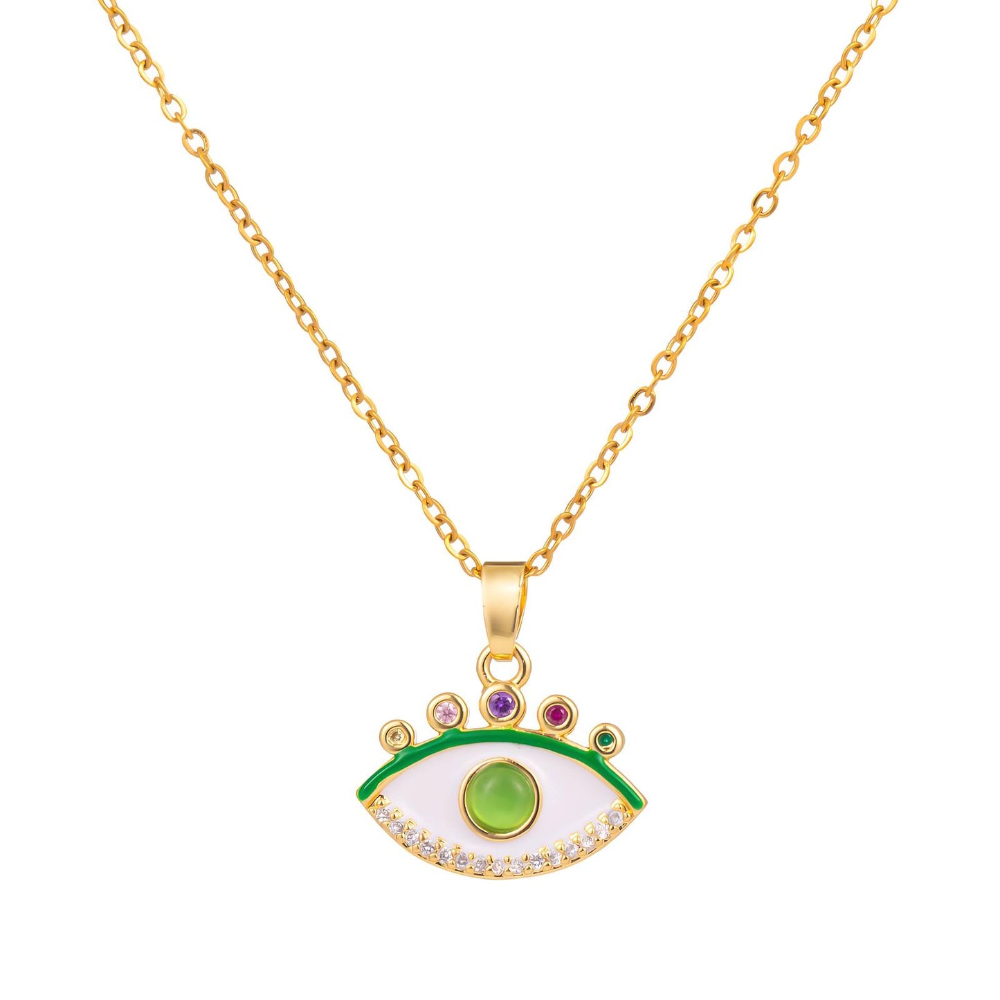 Evil Eye Necklace, 18K Gold Plated Steel