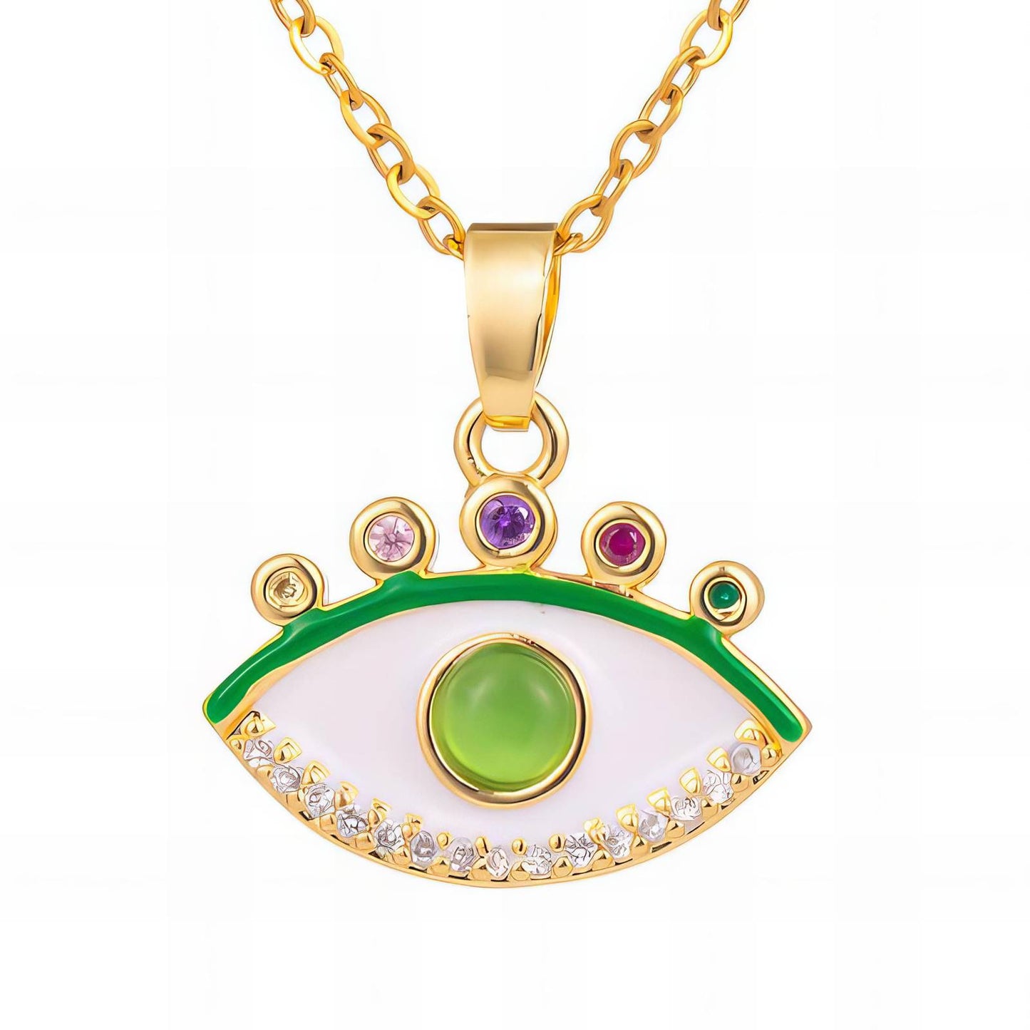 Evil Eye Necklace, 18K Gold Plated Steel