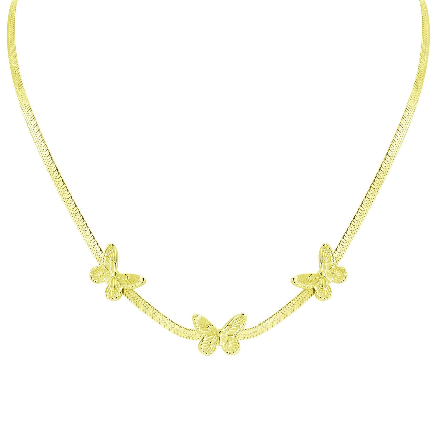 Butterflies Necklace, 18K Gold Plated Steel