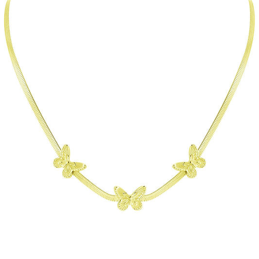 Butterflies Necklace, 18K Gold Plated Steel