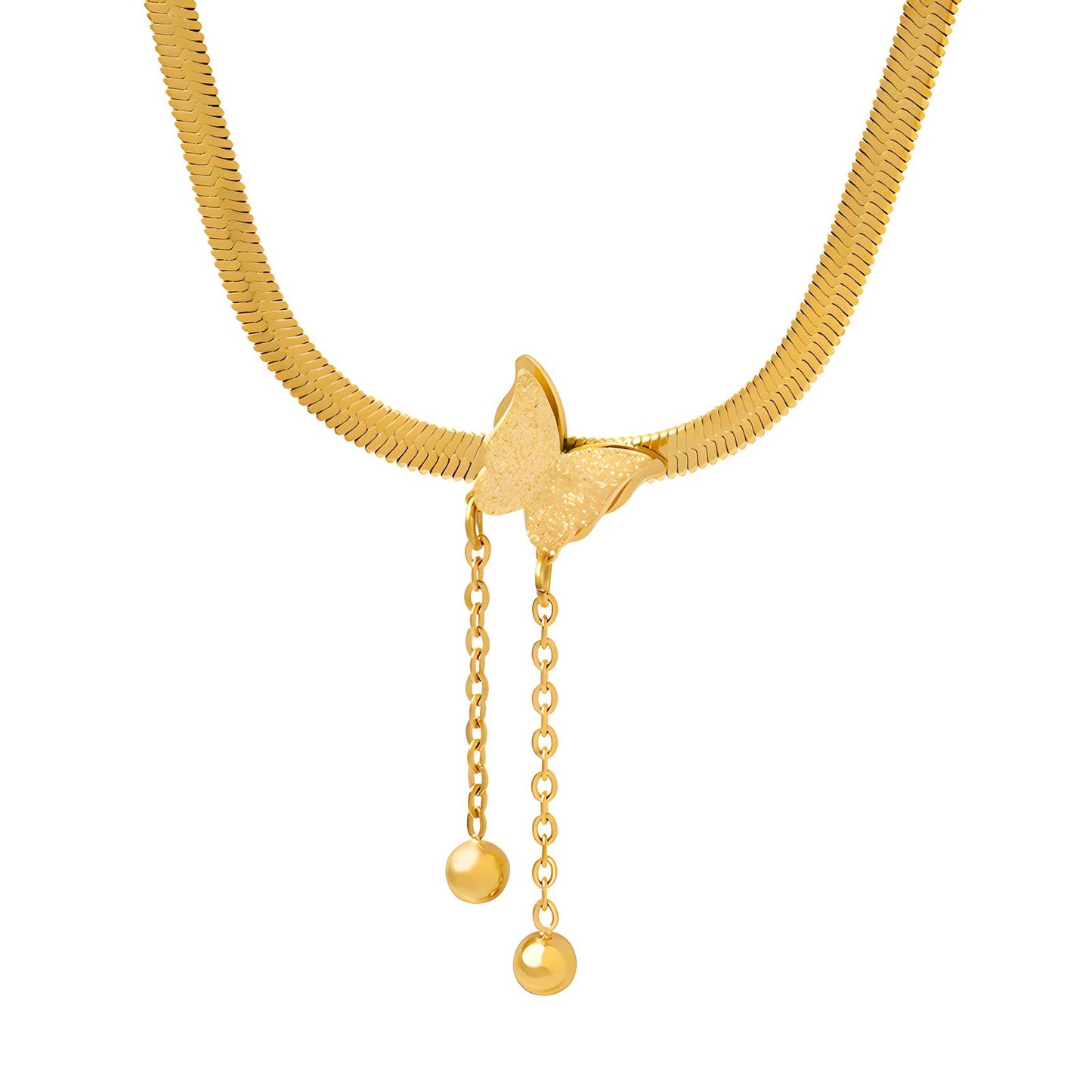 Butterfly Necklace, 18K Gold Plated Steel