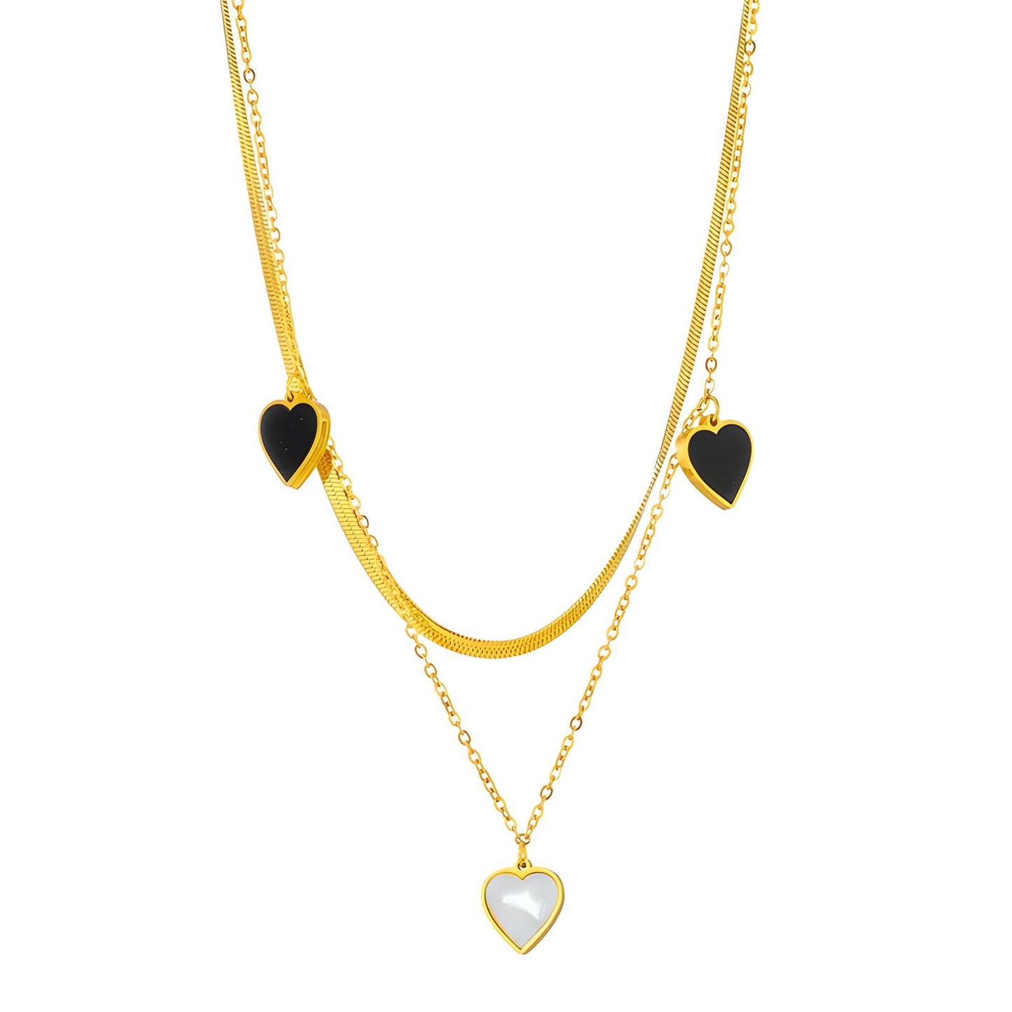 Hearts Necklace, 18K Gold Plated Steel