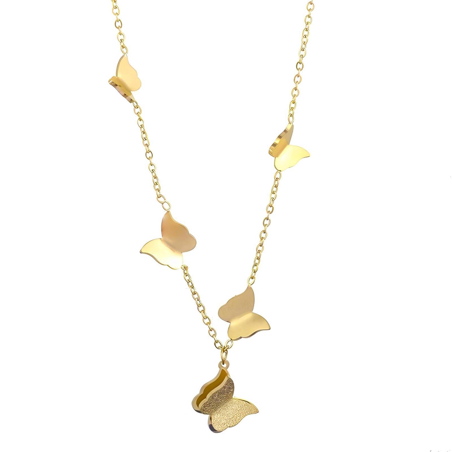 Butterflies Necklace, 18K Gold Plated Steel