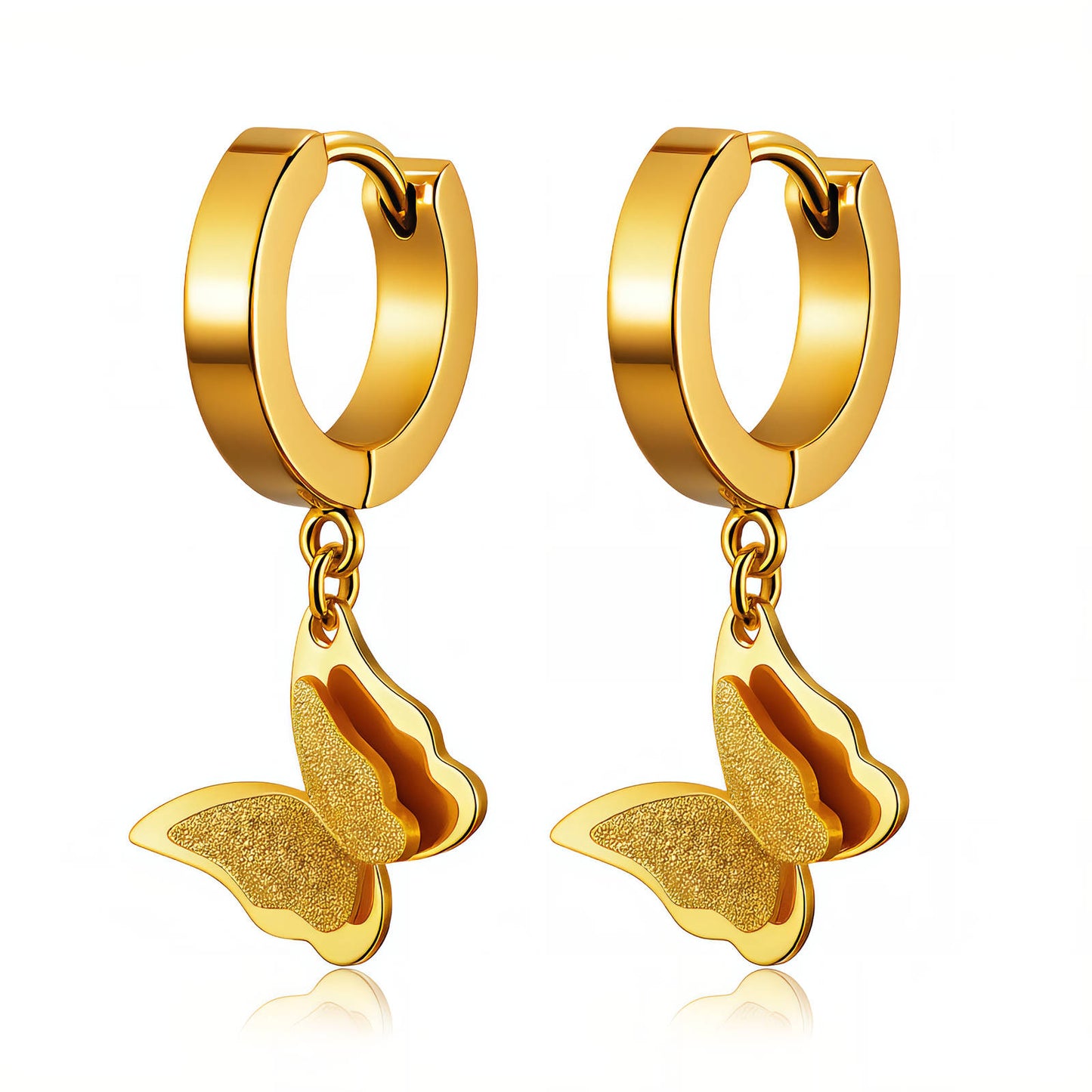 Butterflies Earrings, 18K Gold Plated Steel