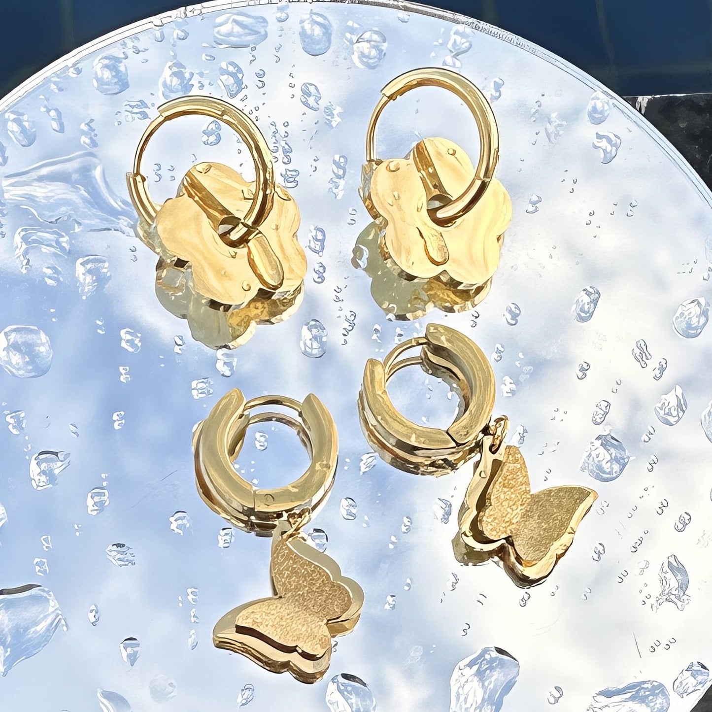 Butterflies Earrings, 18K Gold Plated Steel