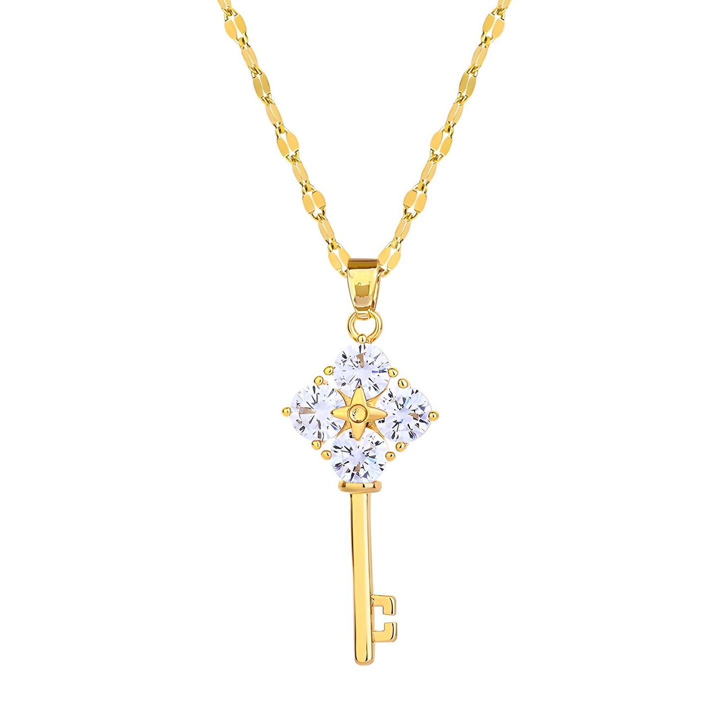 Key Necklace, 18K Gold Plated Steel