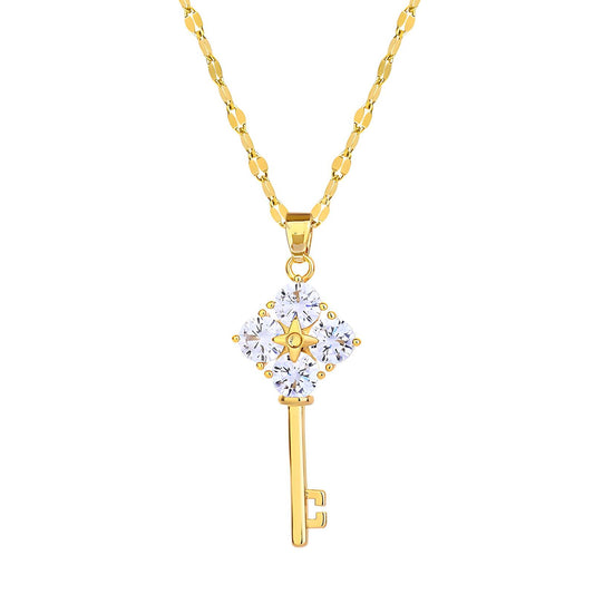 Key Necklace, 18K Gold Plated Steel