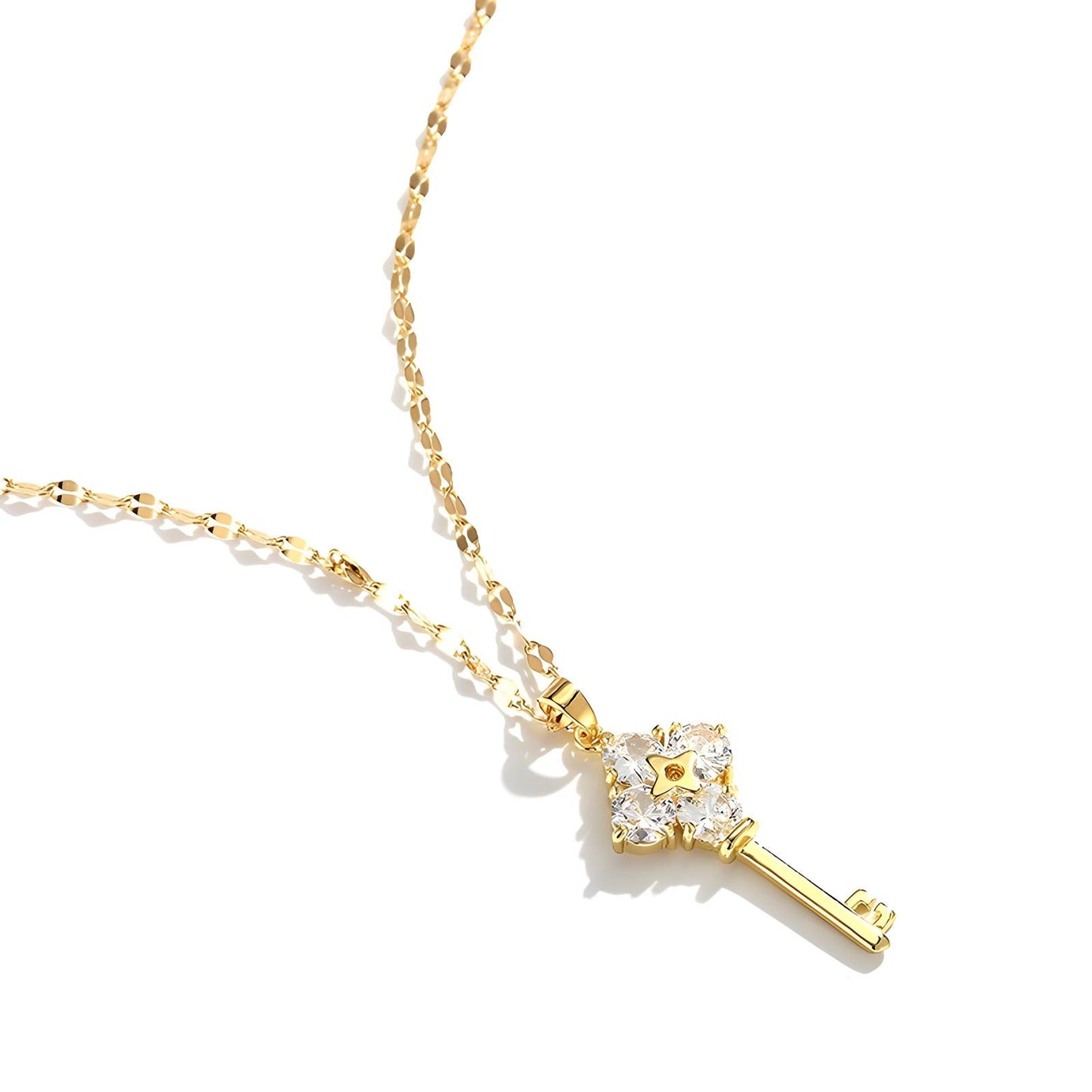 Key Necklace, 18K Gold Plated Steel