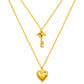 Heart and Key Necklace, 18K Gold Plated Steel