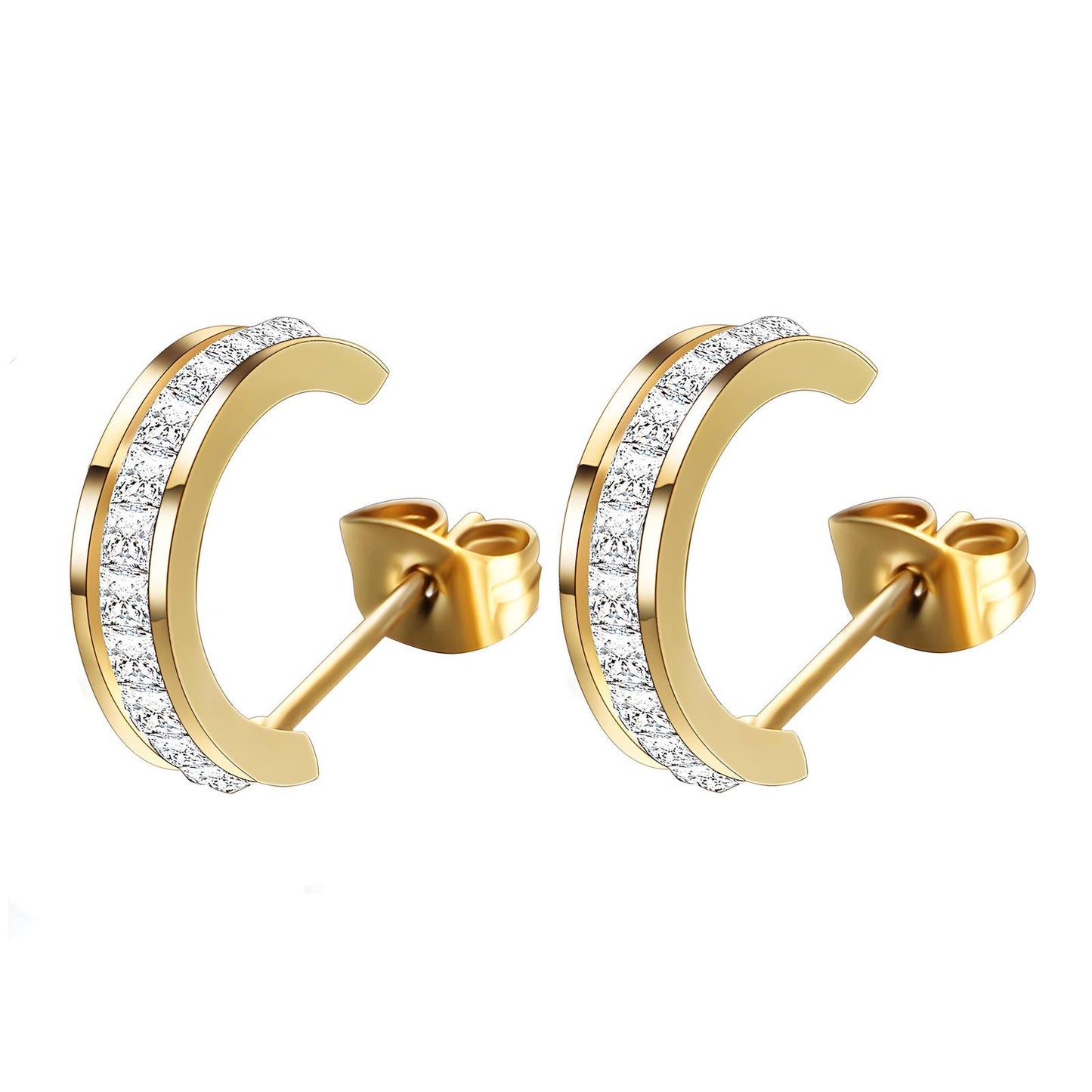 Earrings, 18K Gold Plated Steel