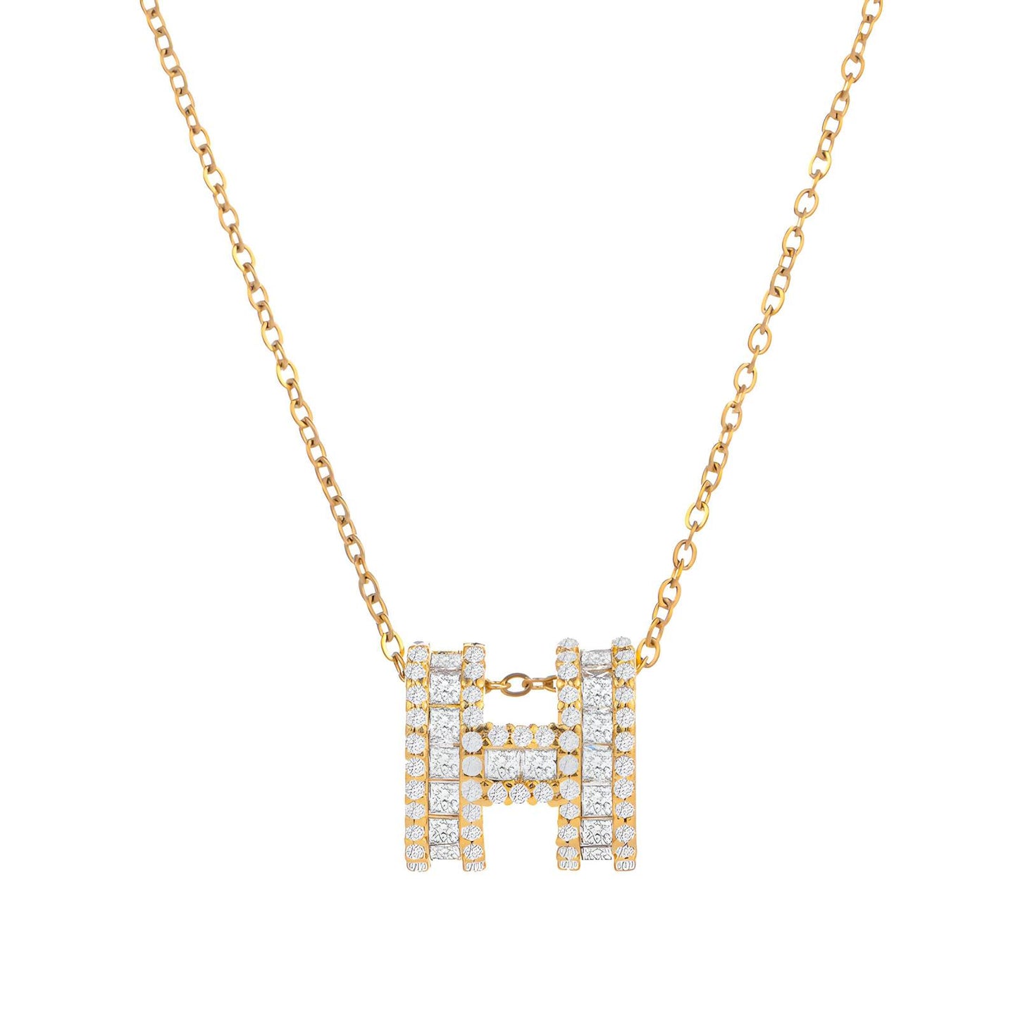 H Necklace, 18K Gold Plated Steel