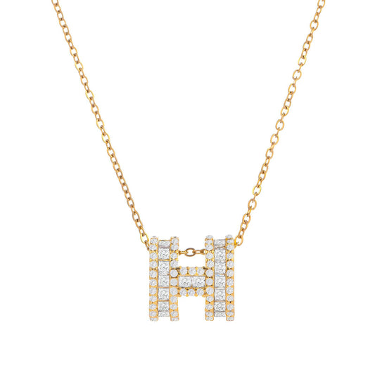 H Necklace, 18K Gold Plated Steel