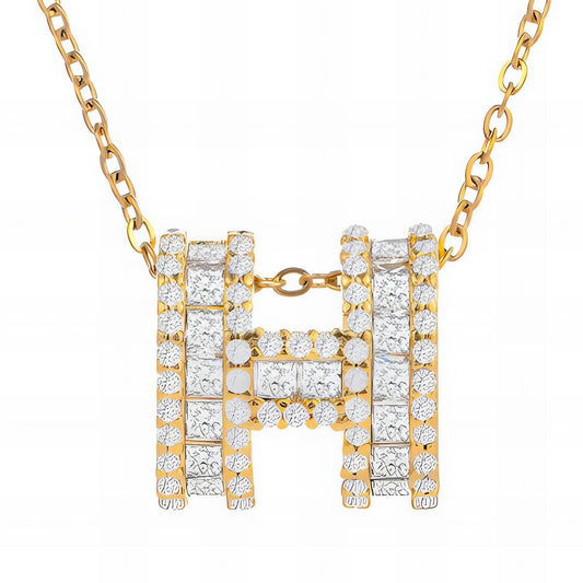 H Necklace, 18K Gold Plated Steel