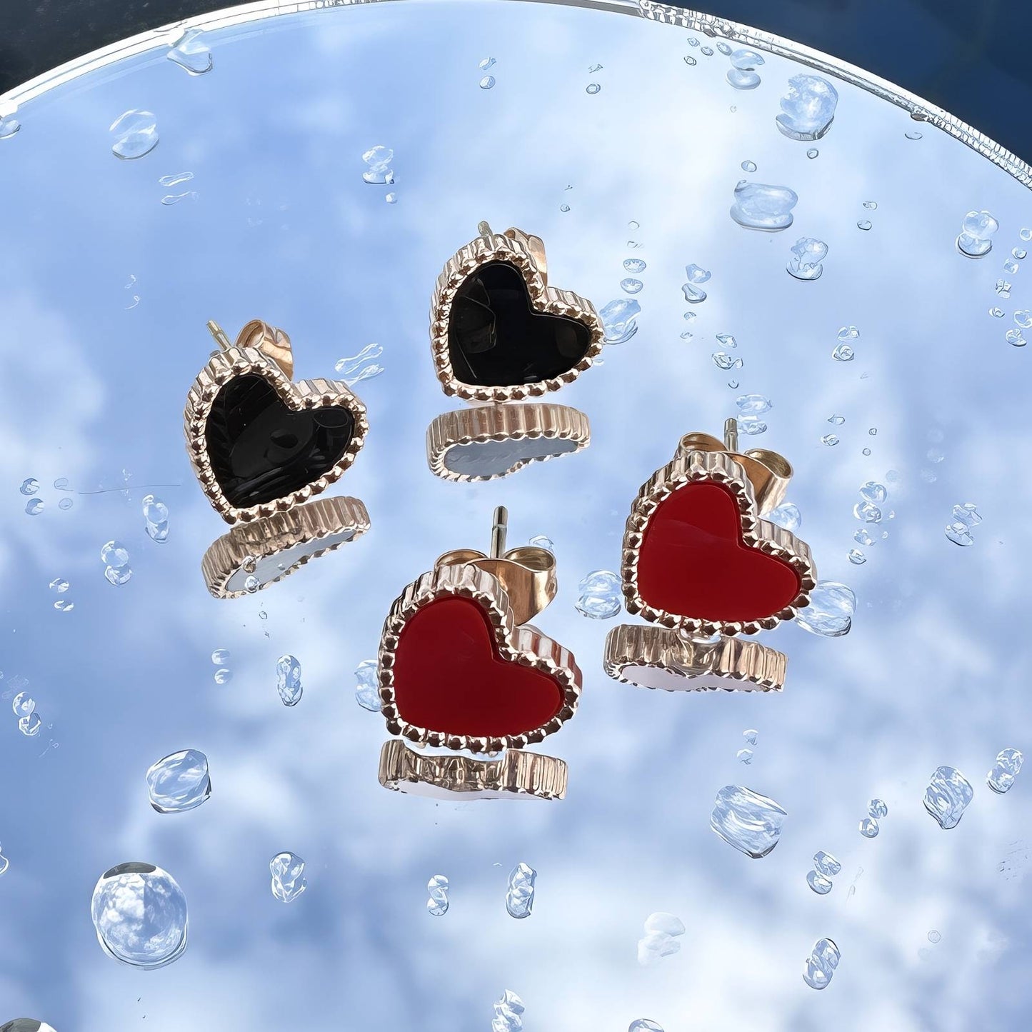 Hearts Earrings, 18K Gold Plated Steel