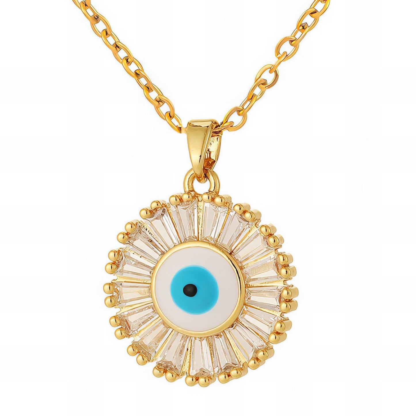 Evil Eye Necklace, 18K Gold Plated Steel