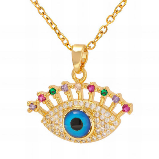 Evil Eye Necklace, 18K Gold Plated Steel