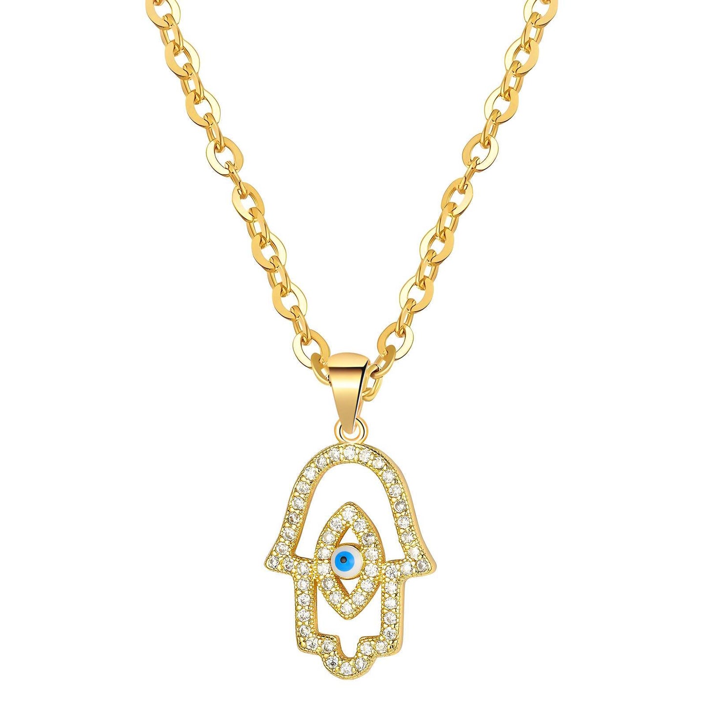 Evil Eye Necklace, 18K Gold Plated Steel