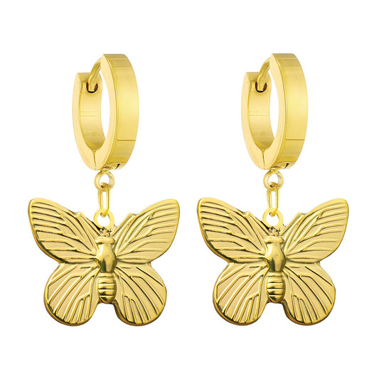 Butterflies Earrings, 18K Gold Plated Steel