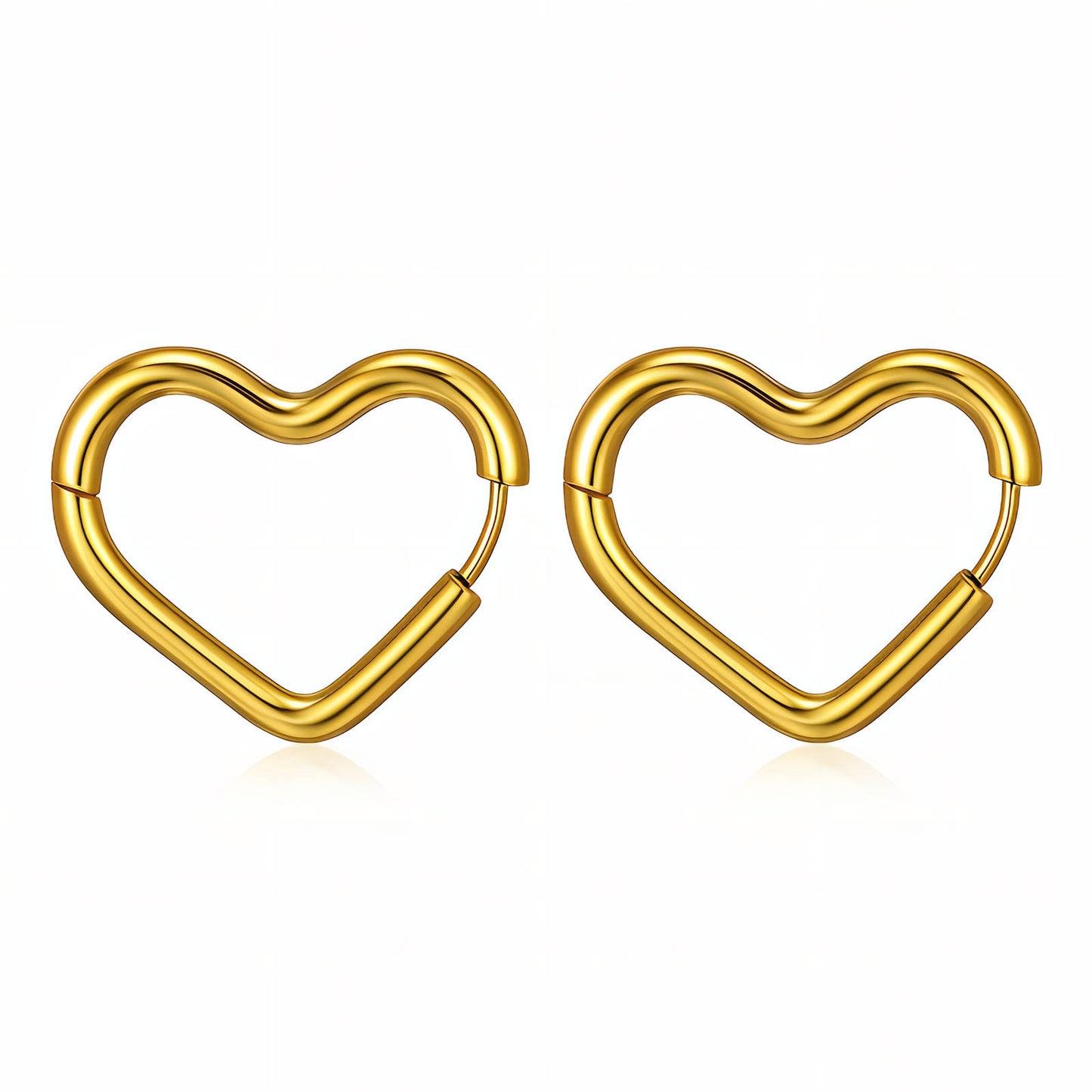 Hearts Earrings, 18K Gold Plated Steel