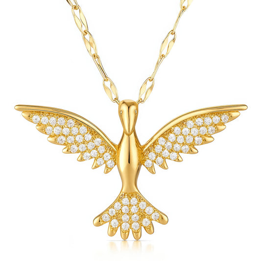 Bird Necklace, 18K Gold Plated Steel