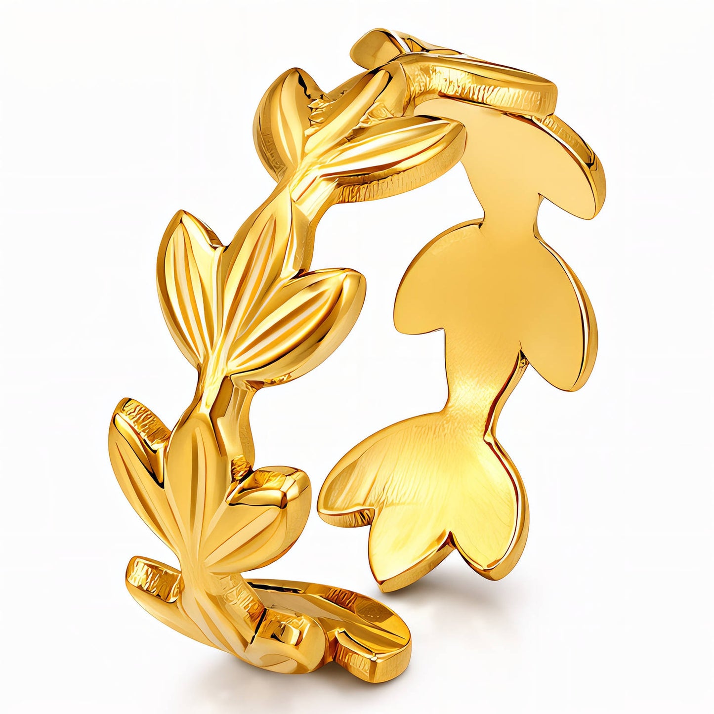 Leaves Ring, 18K Gold Plated Steel