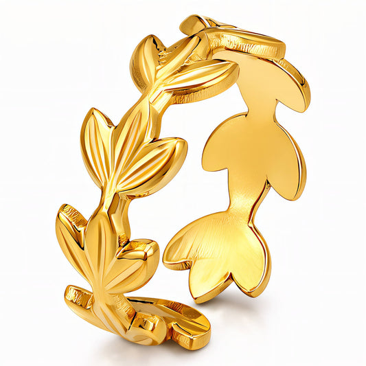 Leaves Ring, 18K Gold Plated Steel