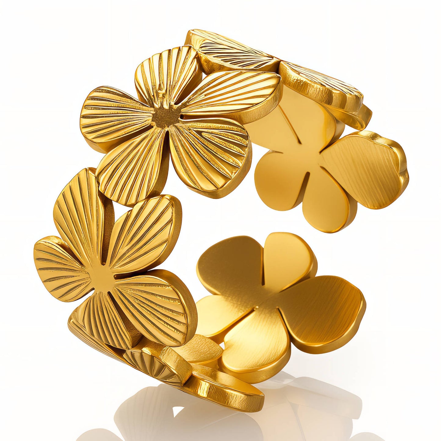 Flowers Ring, 18K Gold Plated Steel