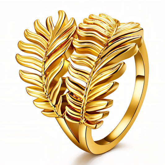 Leaves Ring, 18K Gold Plated Steel