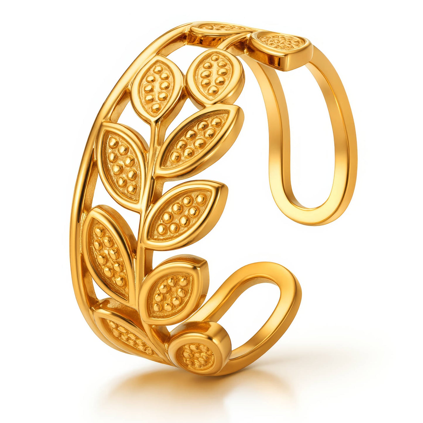 Leaves Ring, 18K Gold Plated Steel