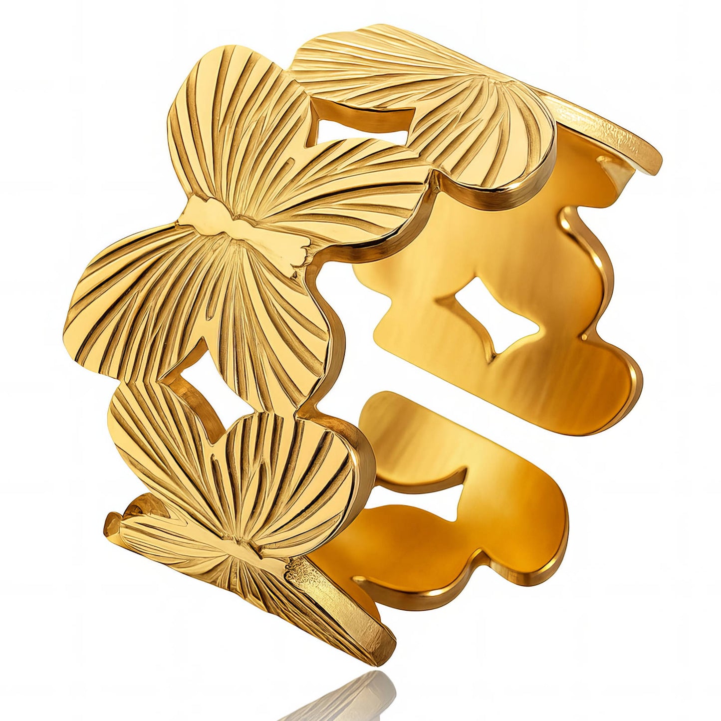 Butterflies Ring, 18K Gold Plated Steel