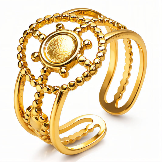 Flowers Ring, 18K Gold Plated Steel