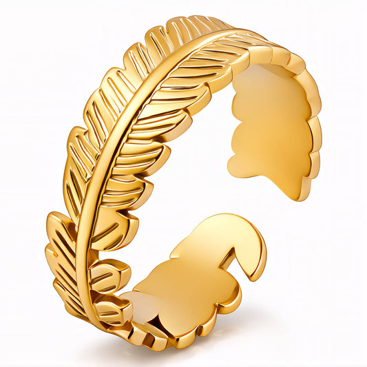 Leaf Ring, 18K Gold Plated Steel