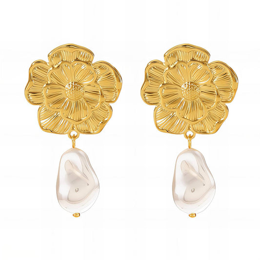 Flowers Earrings, 18K Gold Plated Steel