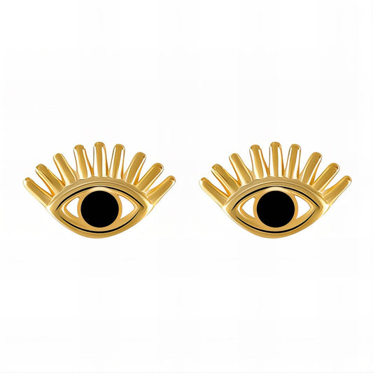 Evil Eyes Earrings, 18K Gold Plated Steel