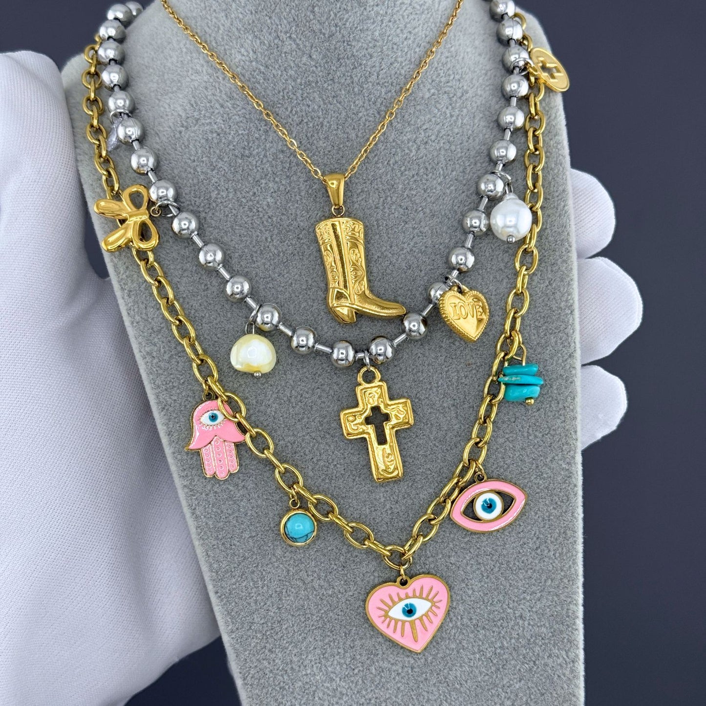 Cross Necklace, 18K Gold Plated Steel