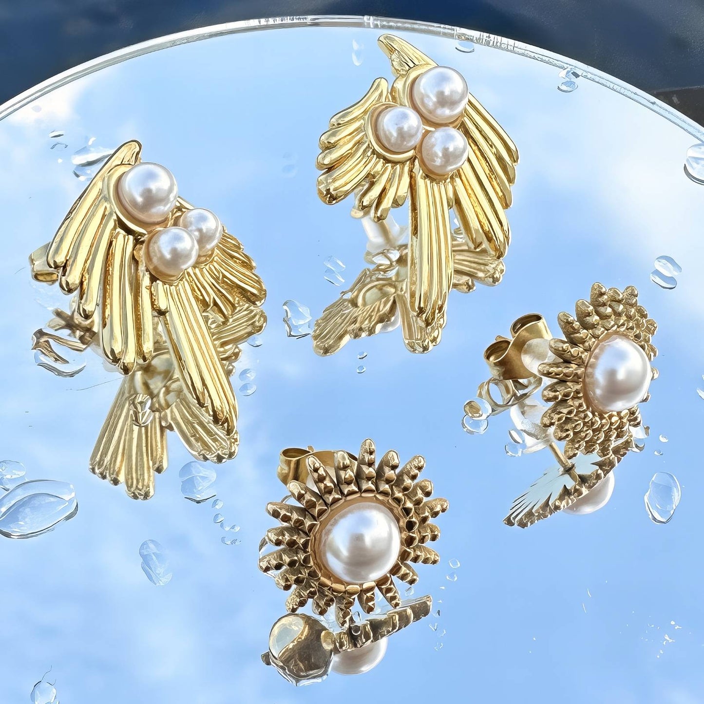 Earrings, 18K Gold Plated Steel