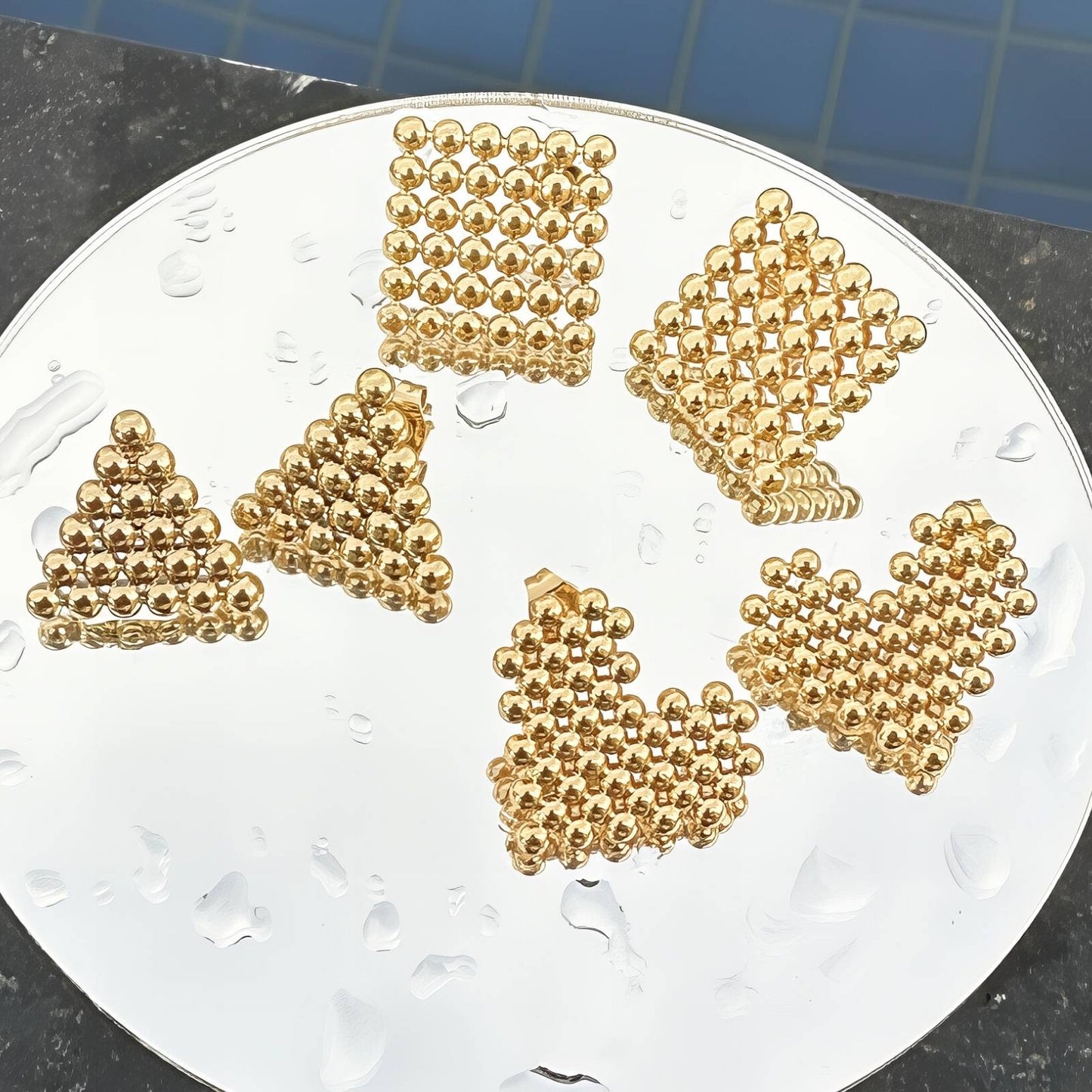 Hearts Earrings, 18K Gold Plated Steel