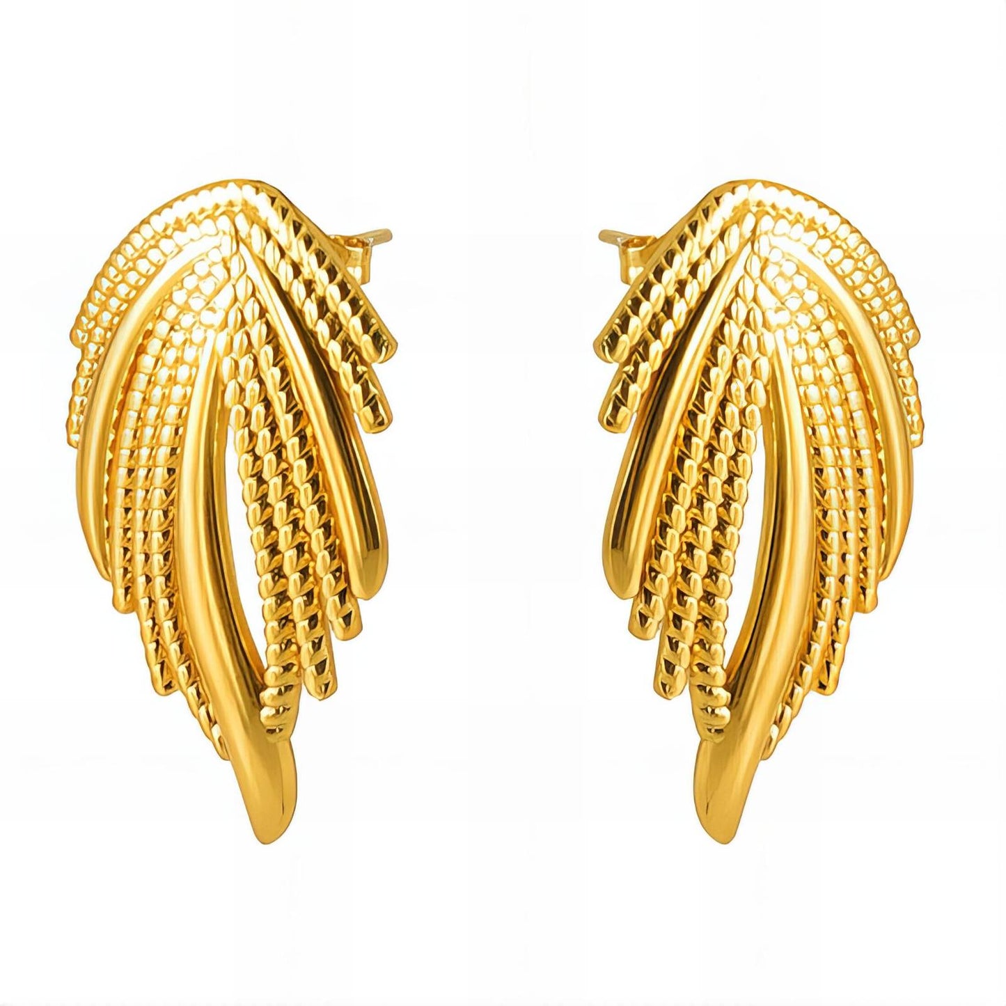 Leaves Earrings, 18K Gold Plated Steel