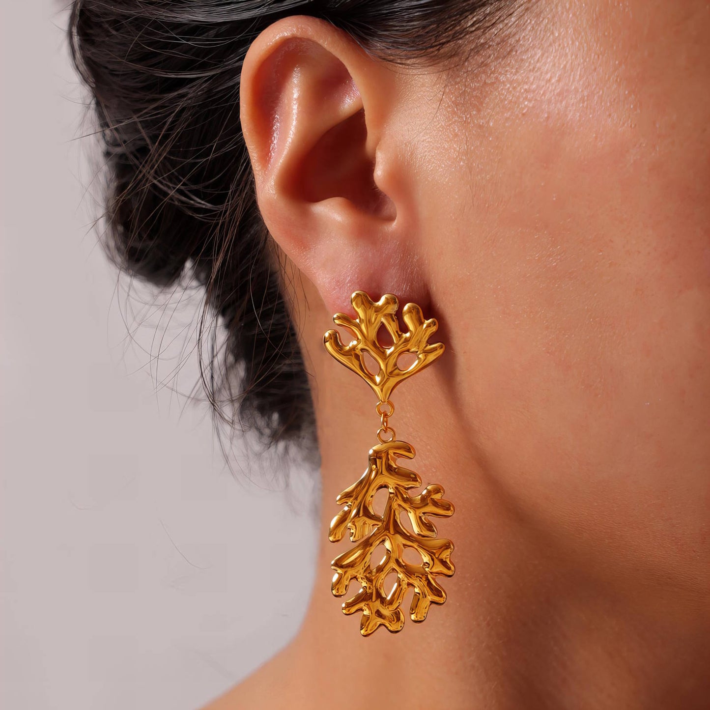 Earrings, 18K Gold Plated Steel