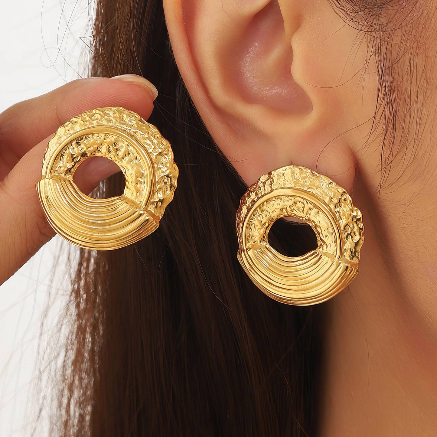 Earrings, 18K Gold Plated Steel