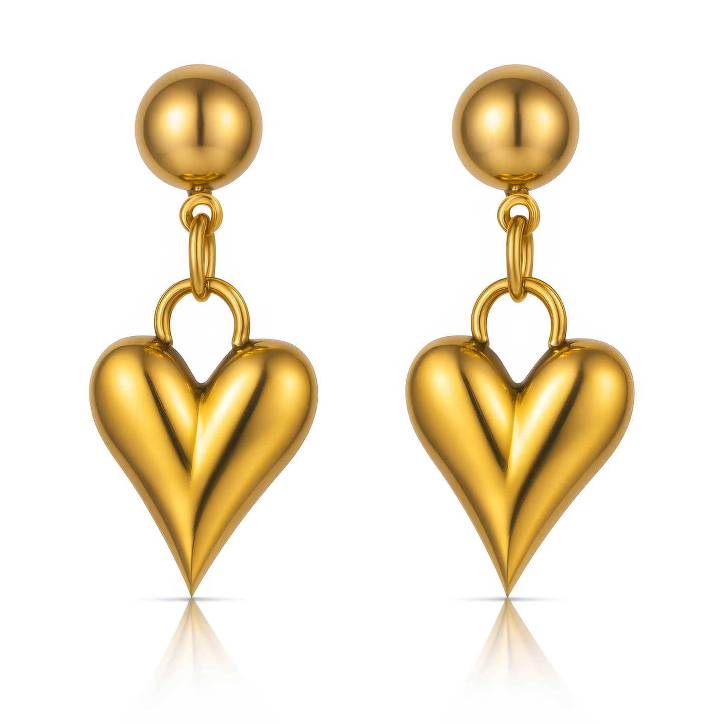 Hearts Earrings, 18K Gold Plated Steel