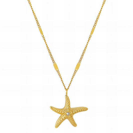Starfish Necklace, 18K Gold Plated Steel