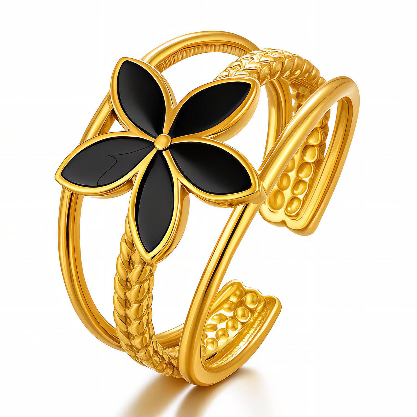 Flowers Ring, 18K Gold Plated Steel